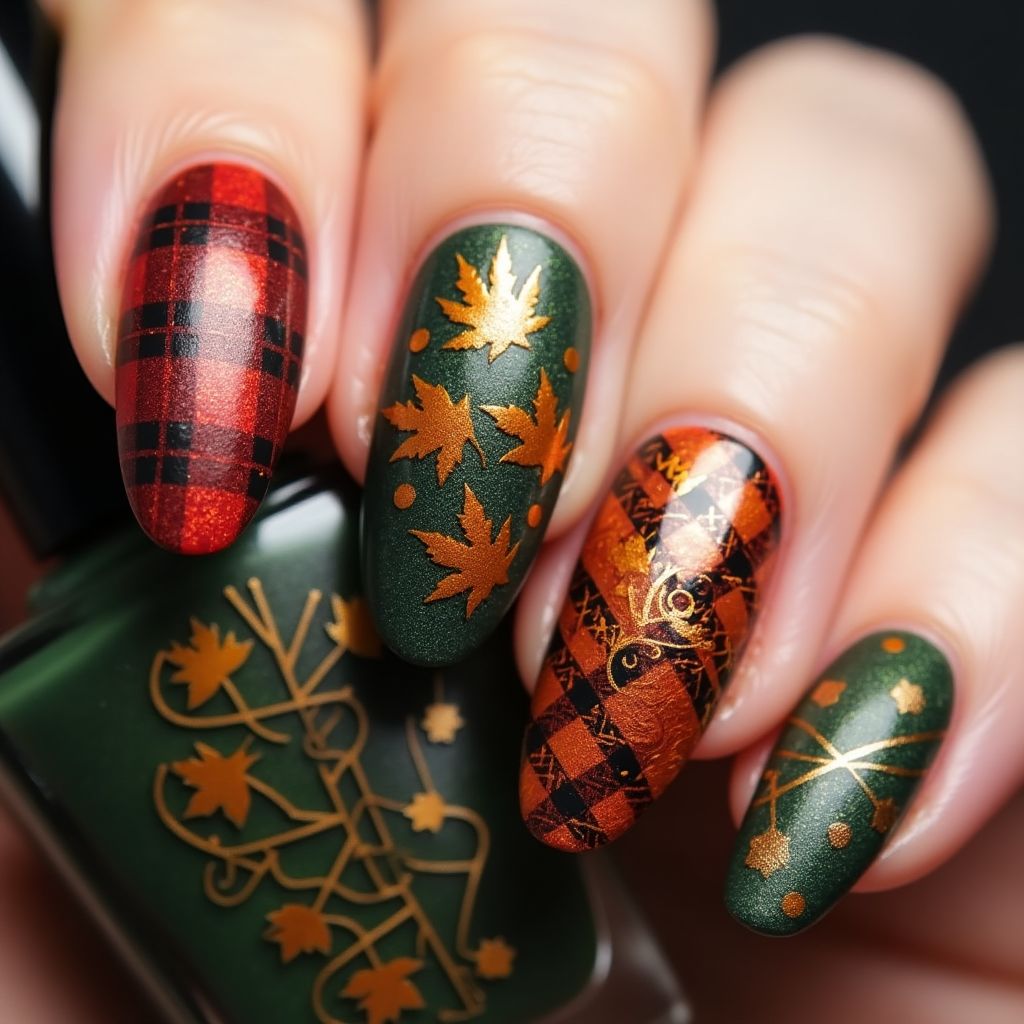 Coffin Autumn Nail Design