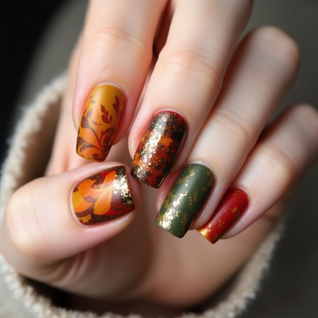 Square Autumn Nail Design