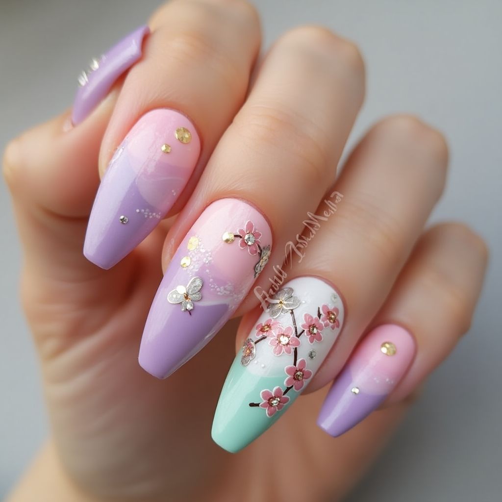 Spring Coffin Nail Design