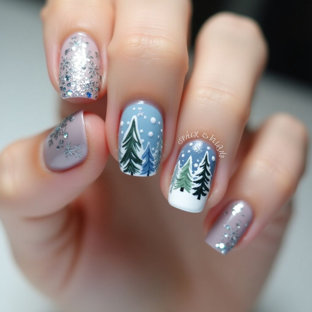 Round Winter Nail Design