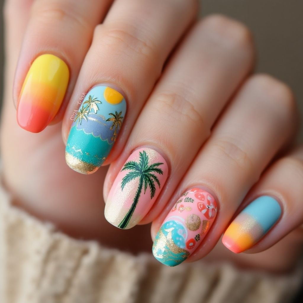 Almond Summer Nail Design