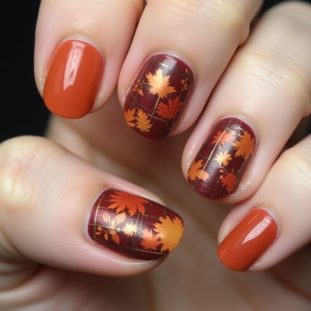 Round Autumn Nail Design