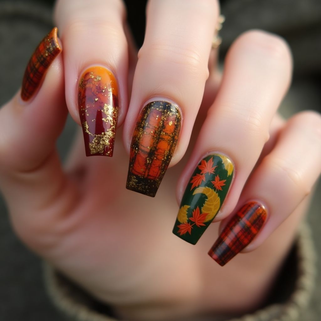 Coffin Autumn Nail Design