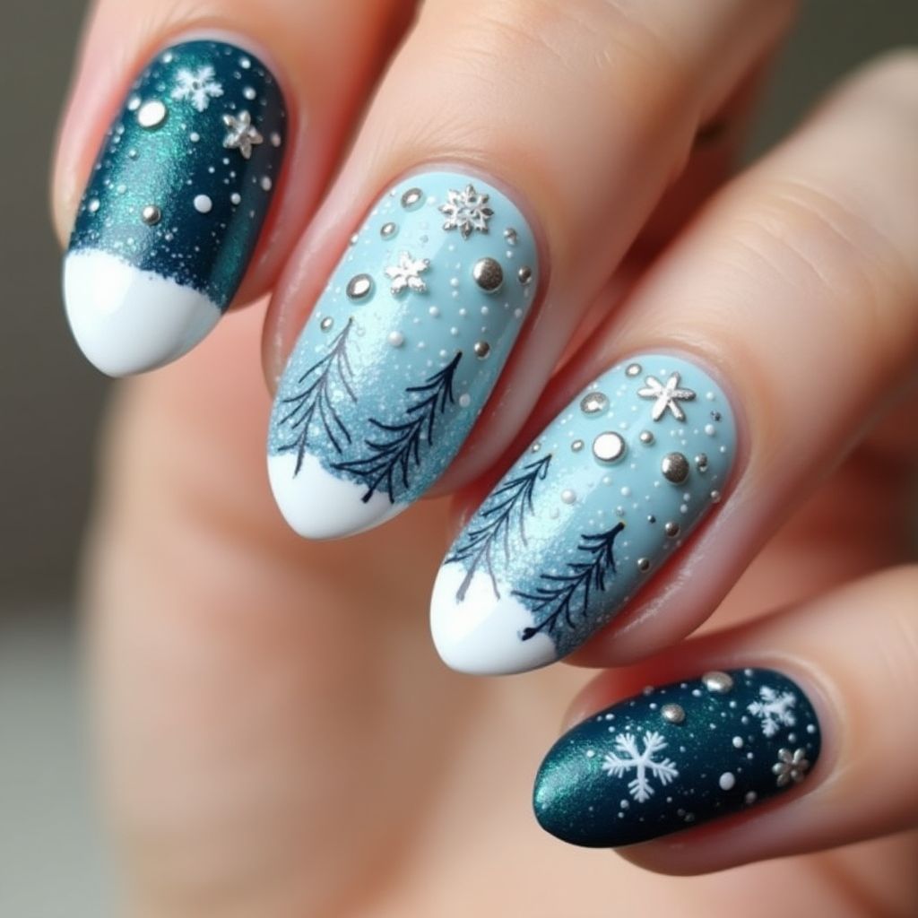 Almond Winter Nail Design