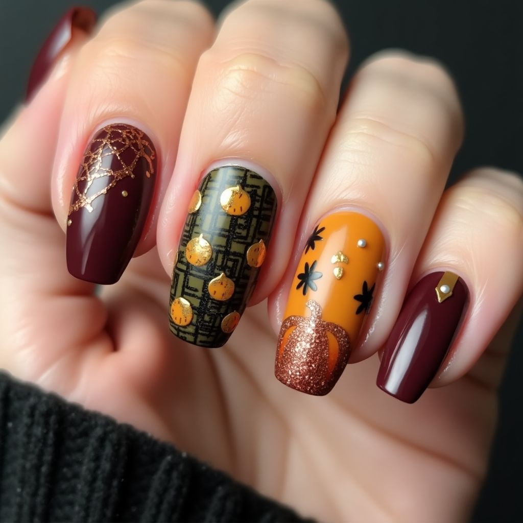 Coffin Autumn Nail Design