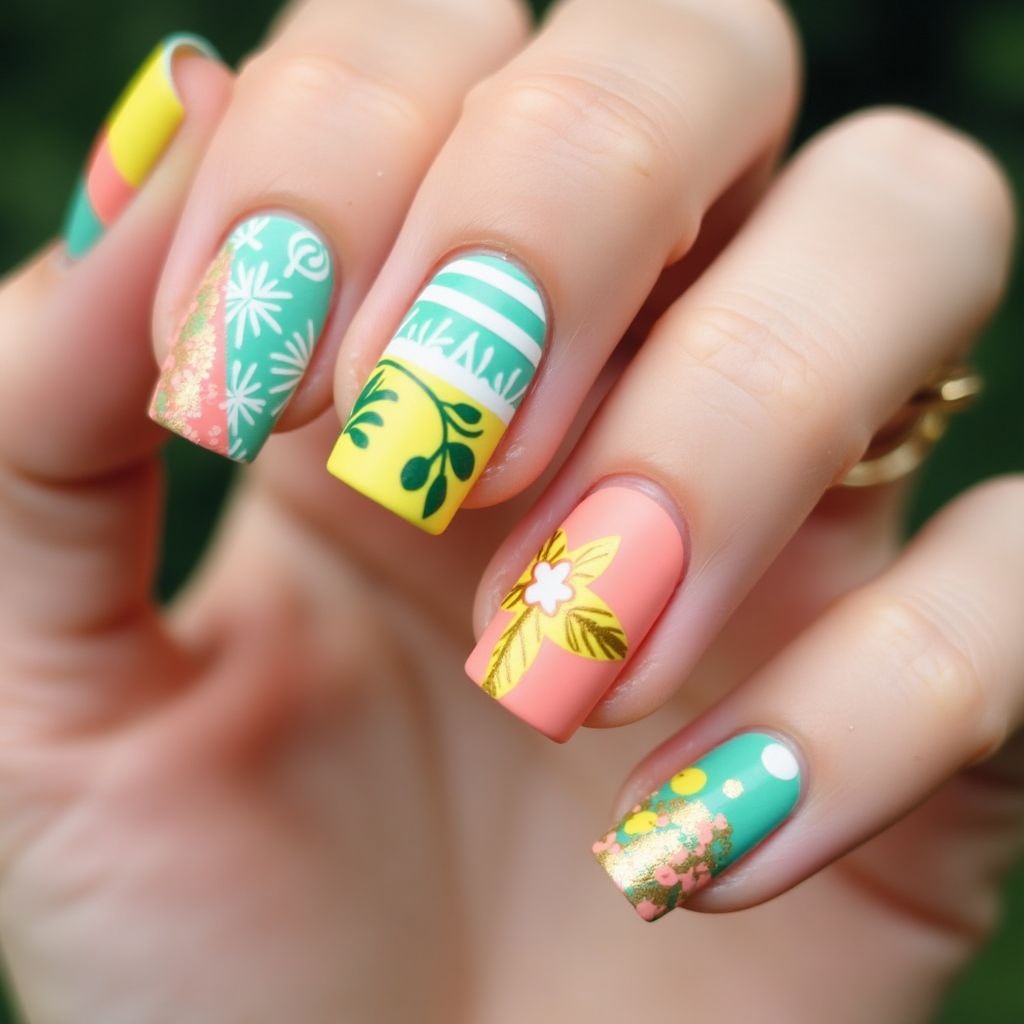 Summer Stripes And Lines Nail Design