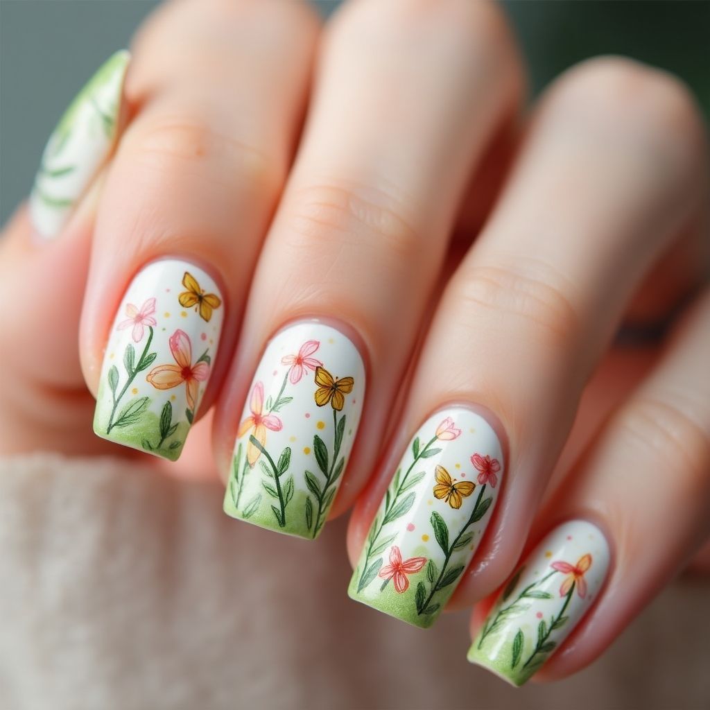 Spring Freehand Art Nail Design