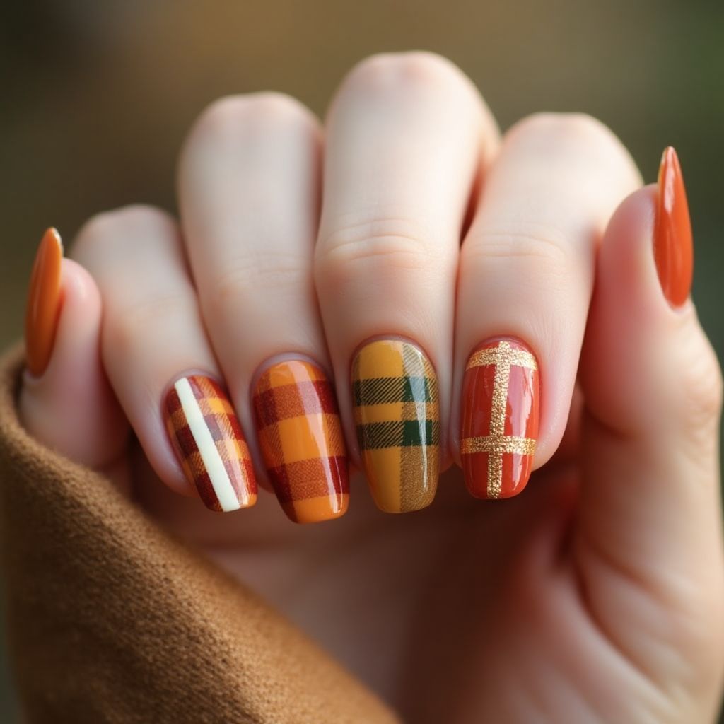 Autumn Stripes And Lines Nail Design