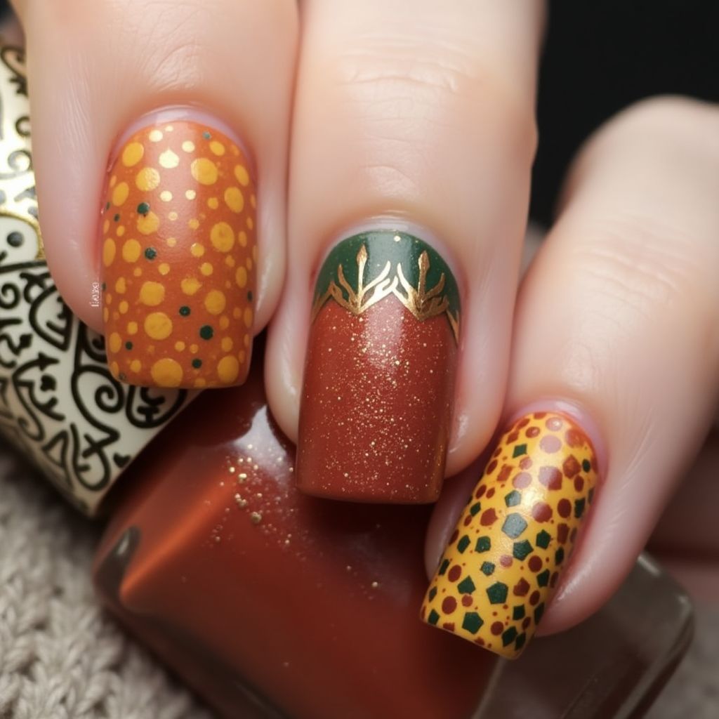 Autumn Dotting Nail Design