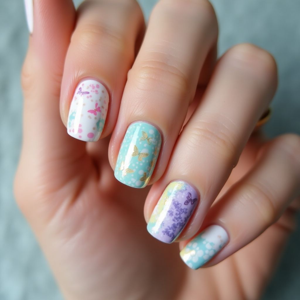 Spring Water Marbling Nail Design