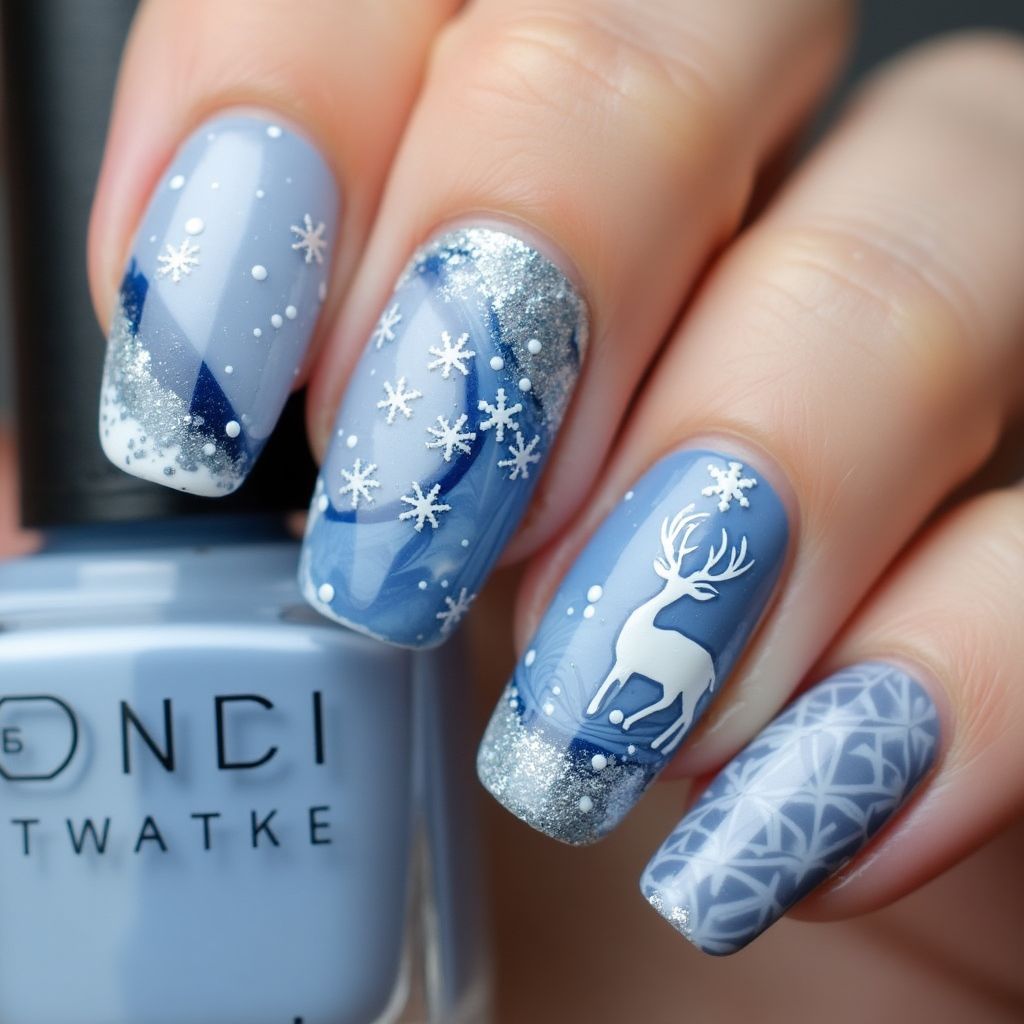 Winter Water Marbling Nail Design