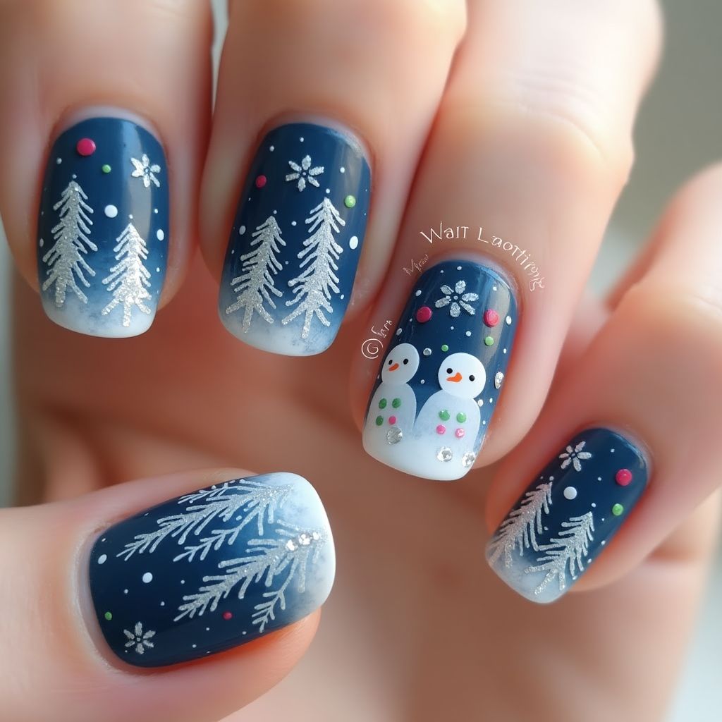Winter Dotting Nail Design