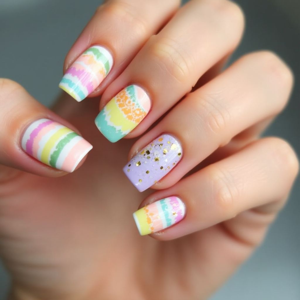 Spring Stripes and lines Nail Design