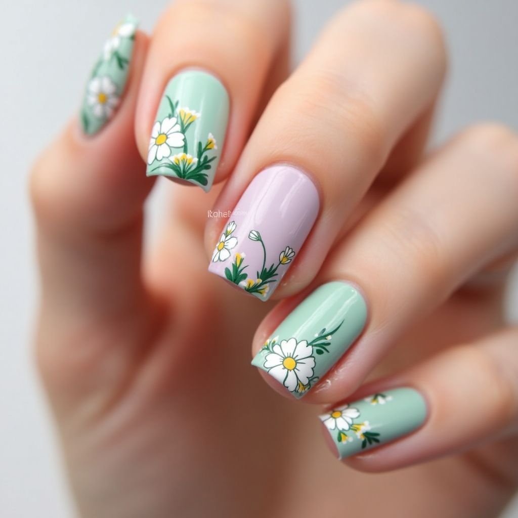 Spring Freehand Art Nail Design