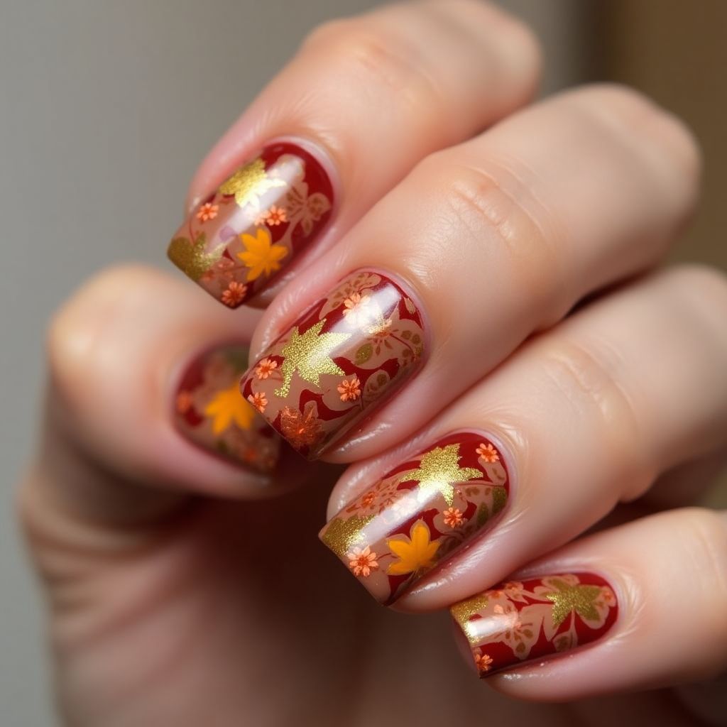 Autumn Water Marbling Nail Design