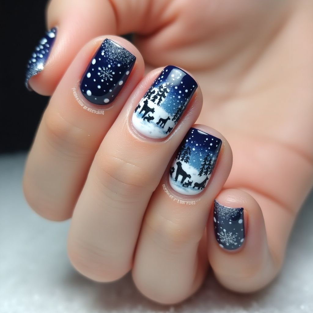 Winter Dotting Nail Design
