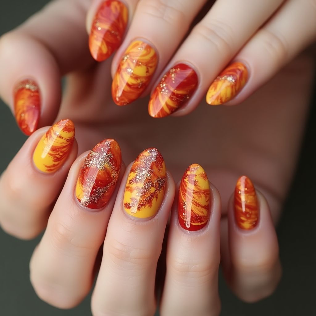 Autumn Water marbling Nail Design