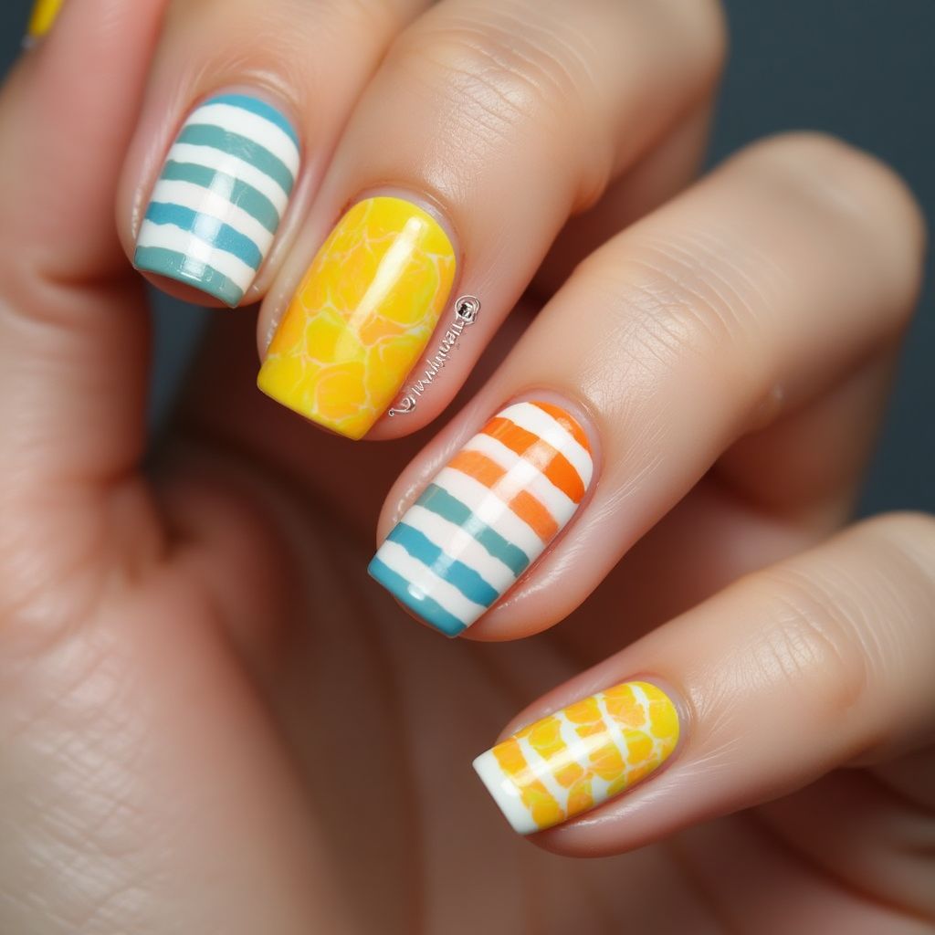 Summer Stripes And Lines Nail Design