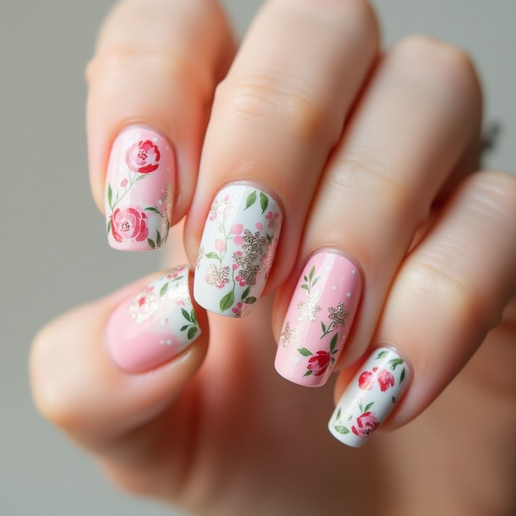 Spring Freehand Art Nail Design