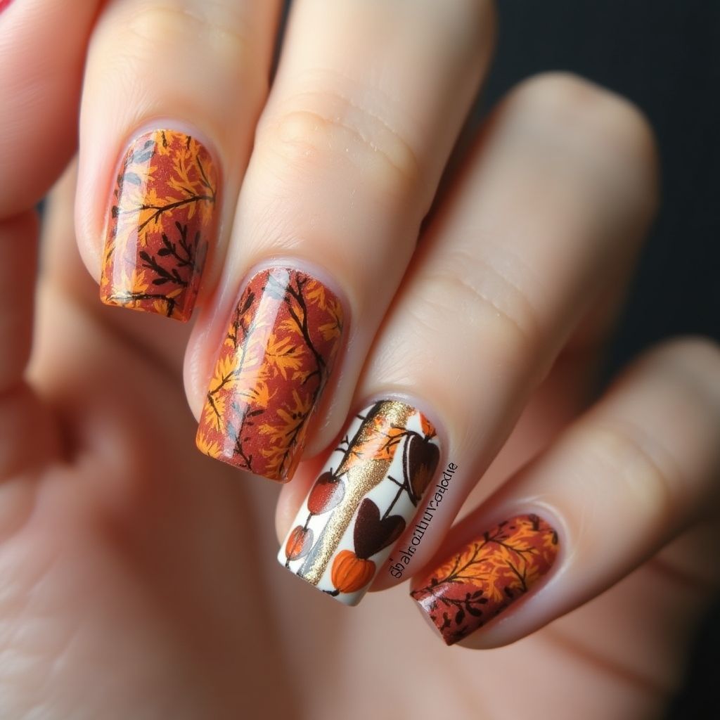 Autumn Freehand Art Nail Design