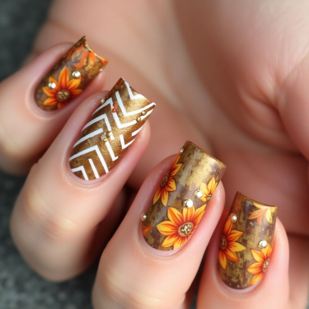 Autumn Stripes And Lines Nail Design