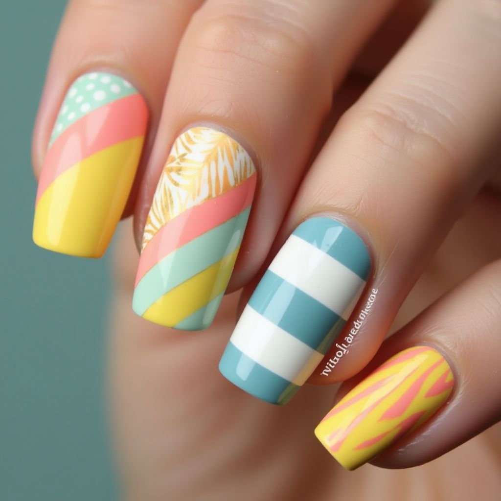 Summer Stripes And Lines Nail Design