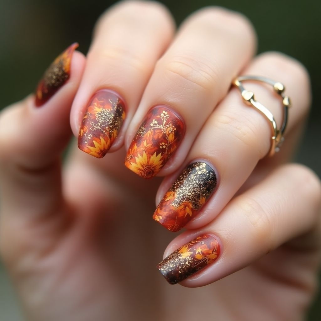 Autumn Freehand Art Nail Design
