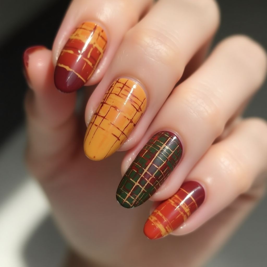Autumn Stripes And Lines Nail Design
