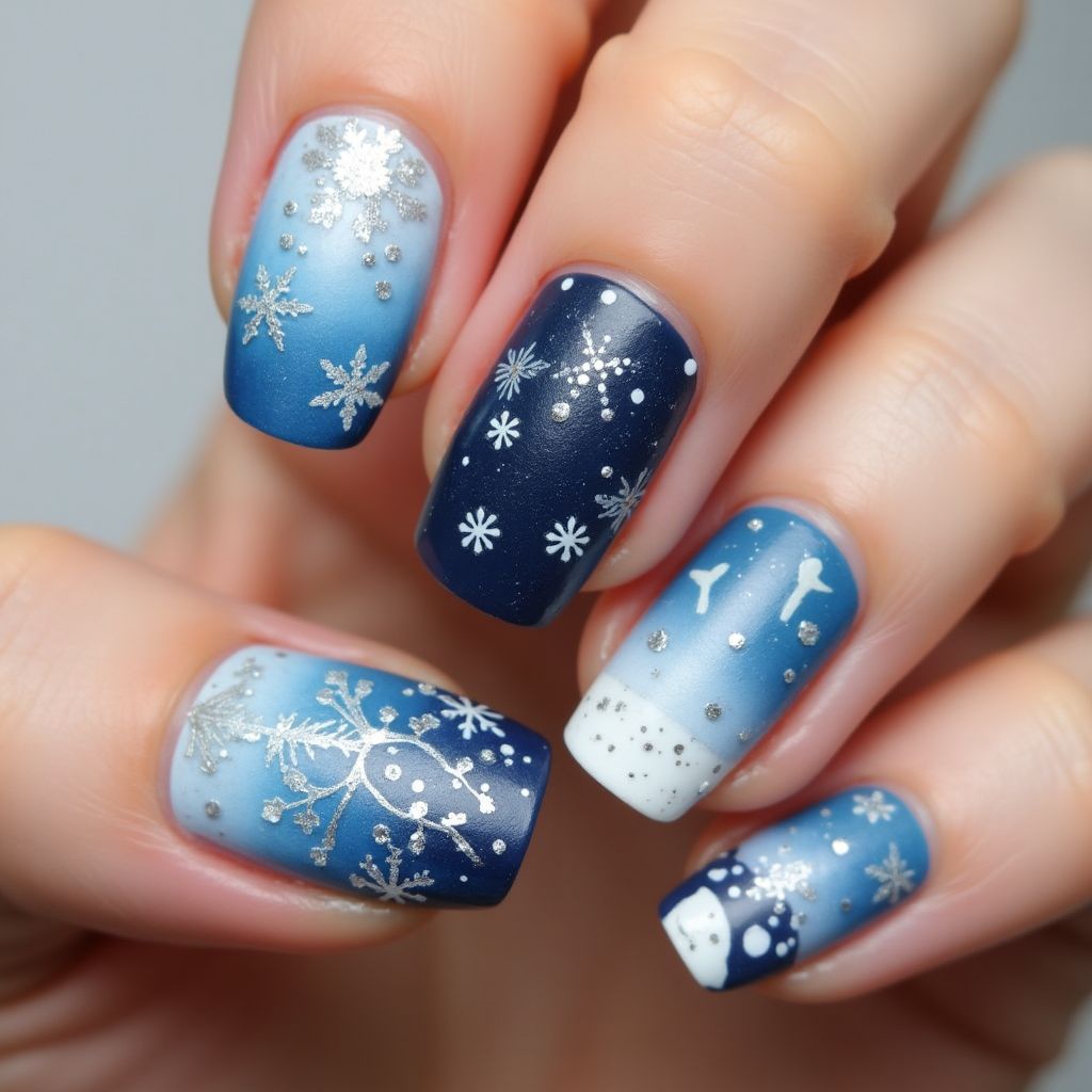 Winter Freehand Art Nail Design