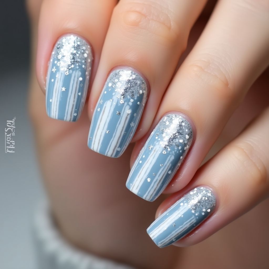 Winter Stripes And Lines Nail Design