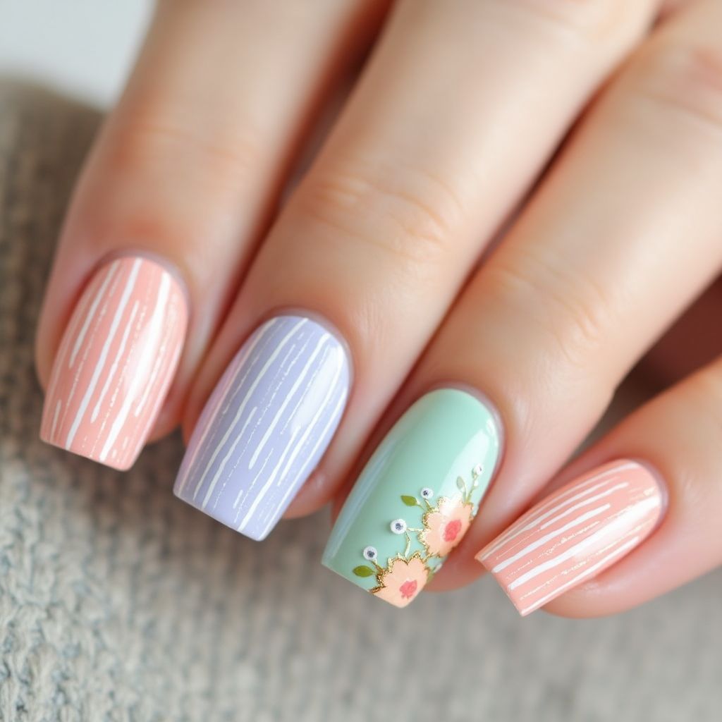 Spring Stripes And Lines Nail Design