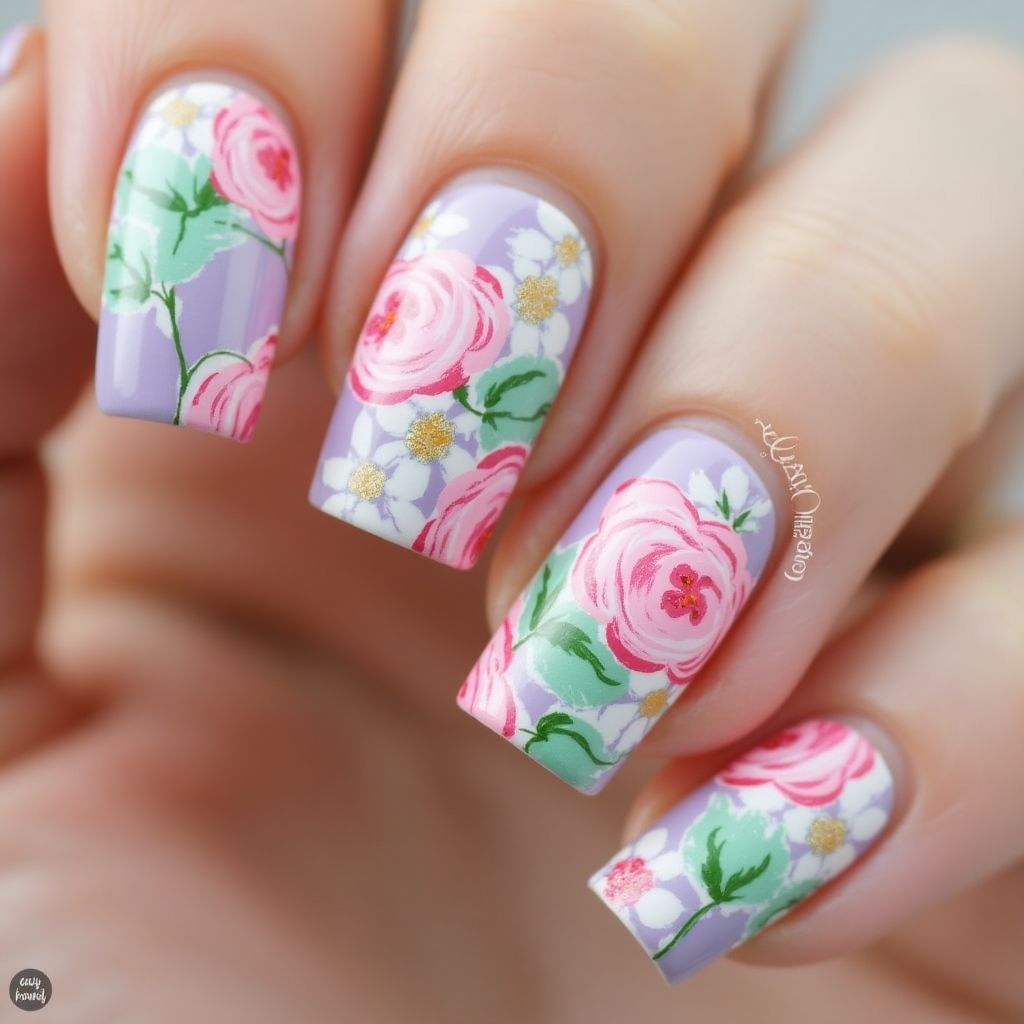 Spring Water Marbling Nail Design