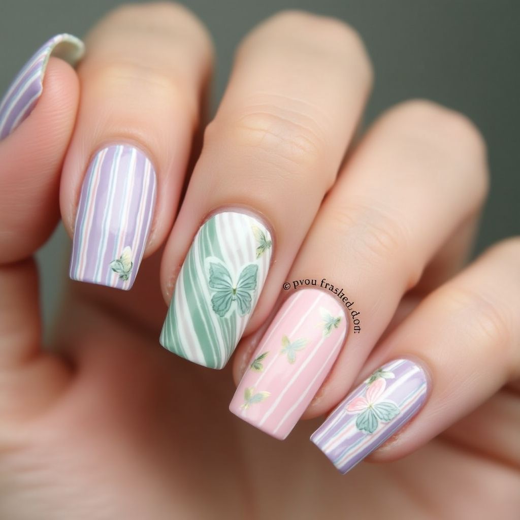 Spring Stripes And Lines Nail Design