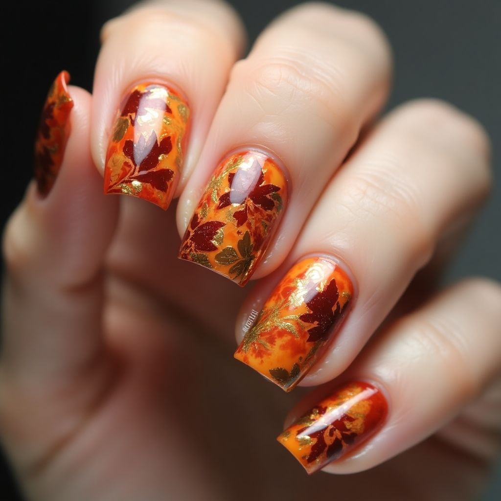 Autumn Water Marbling Nail Design