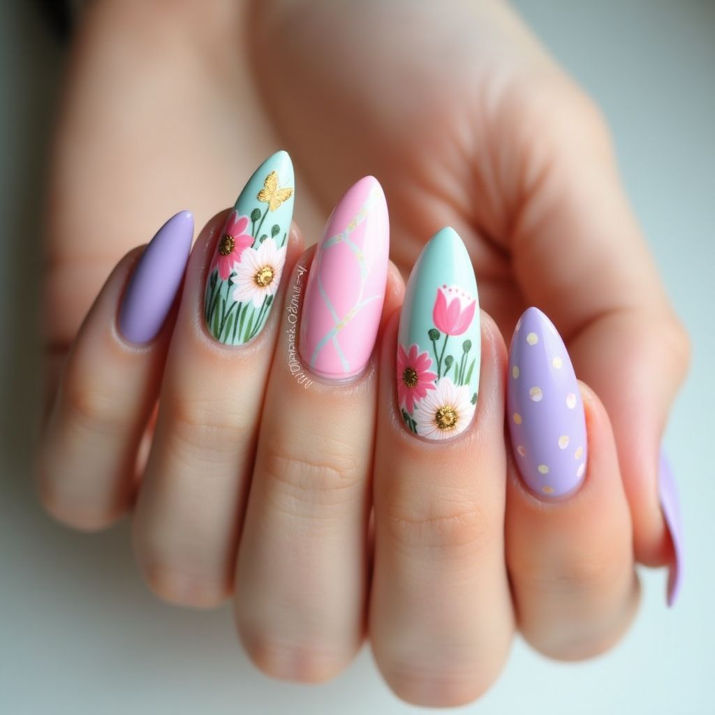 Spring Freehand Art Nail Design