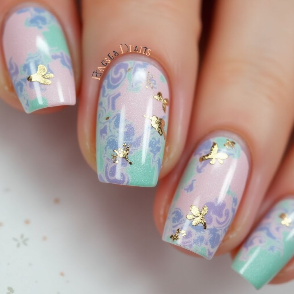 Spring Water Marbling Nail Design