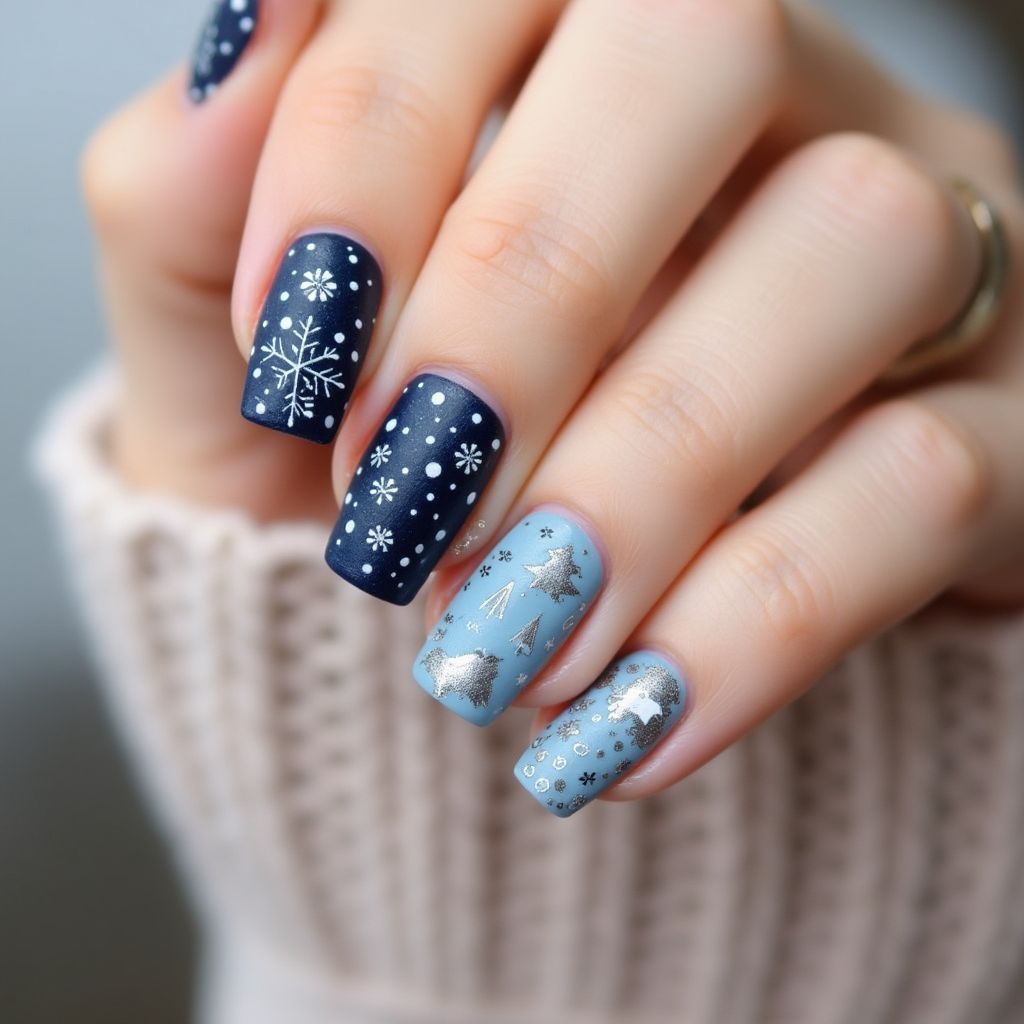 Winter Dotting Nail Design
