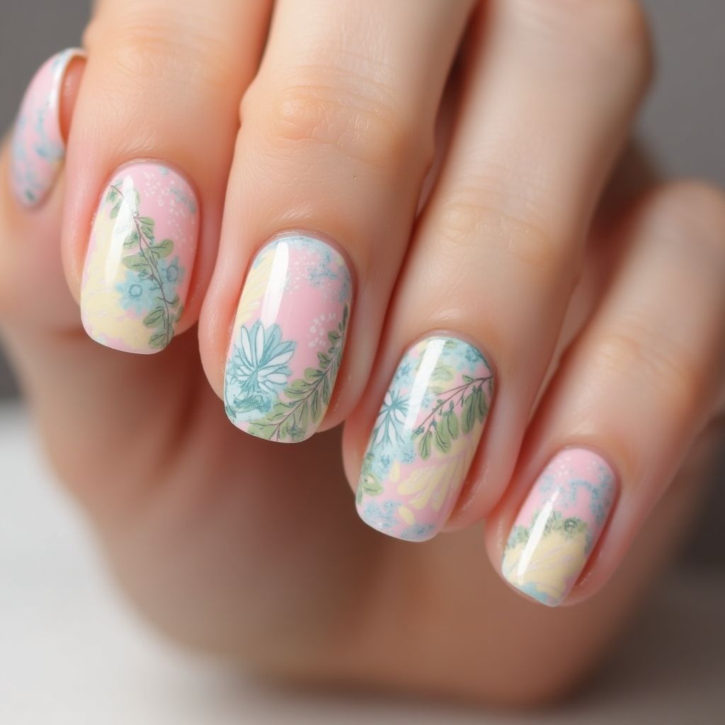 Spring Water Marbling Nail Design