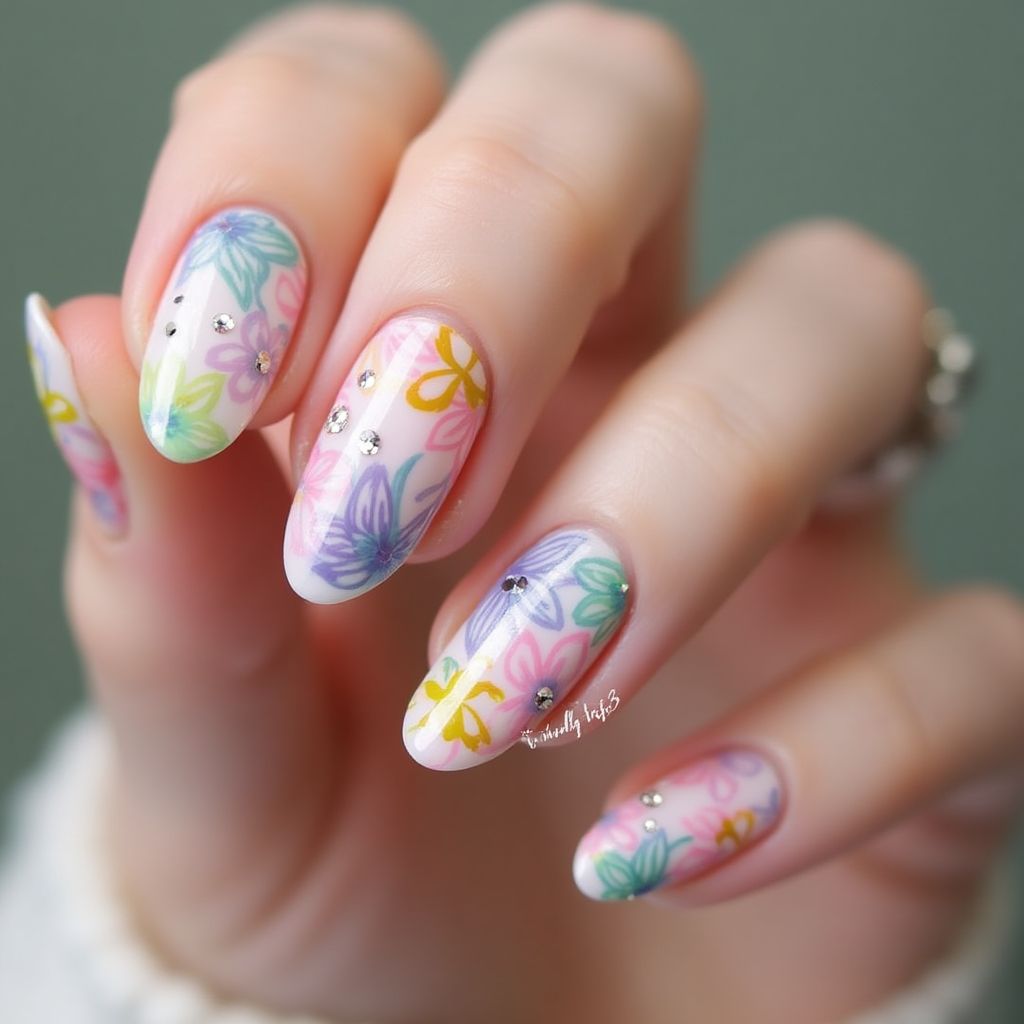 Spring Water marbling Nail Design