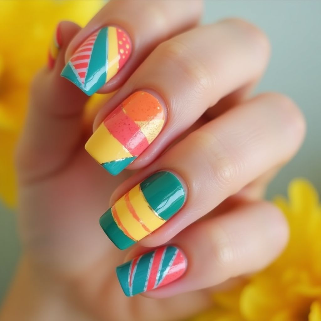 Summer Stripes And Lines Nail Design