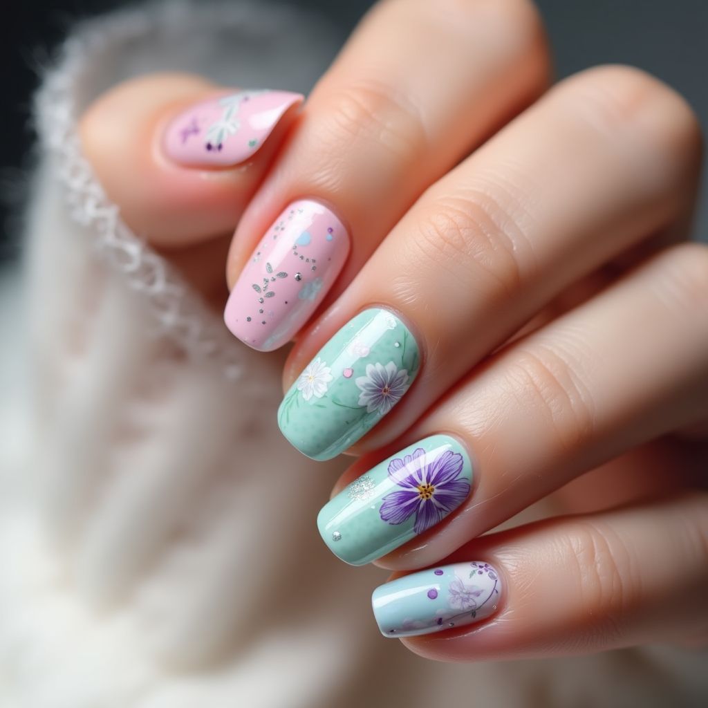 Spring Water Marbling Nail Design
