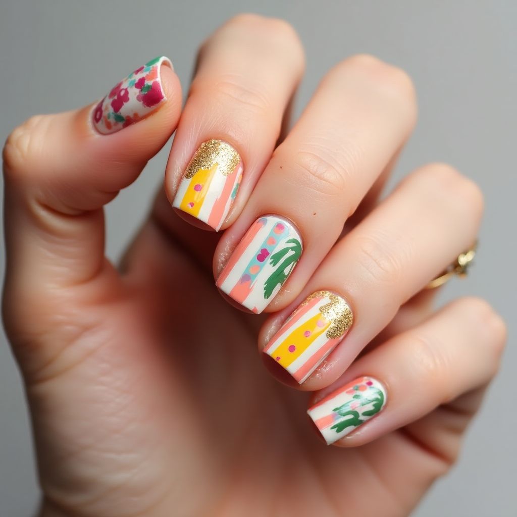 Summer Stripes And Lines Nail Design