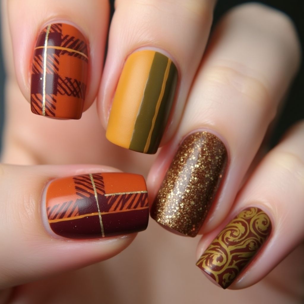 Autumn Stripes and lines Nail Design