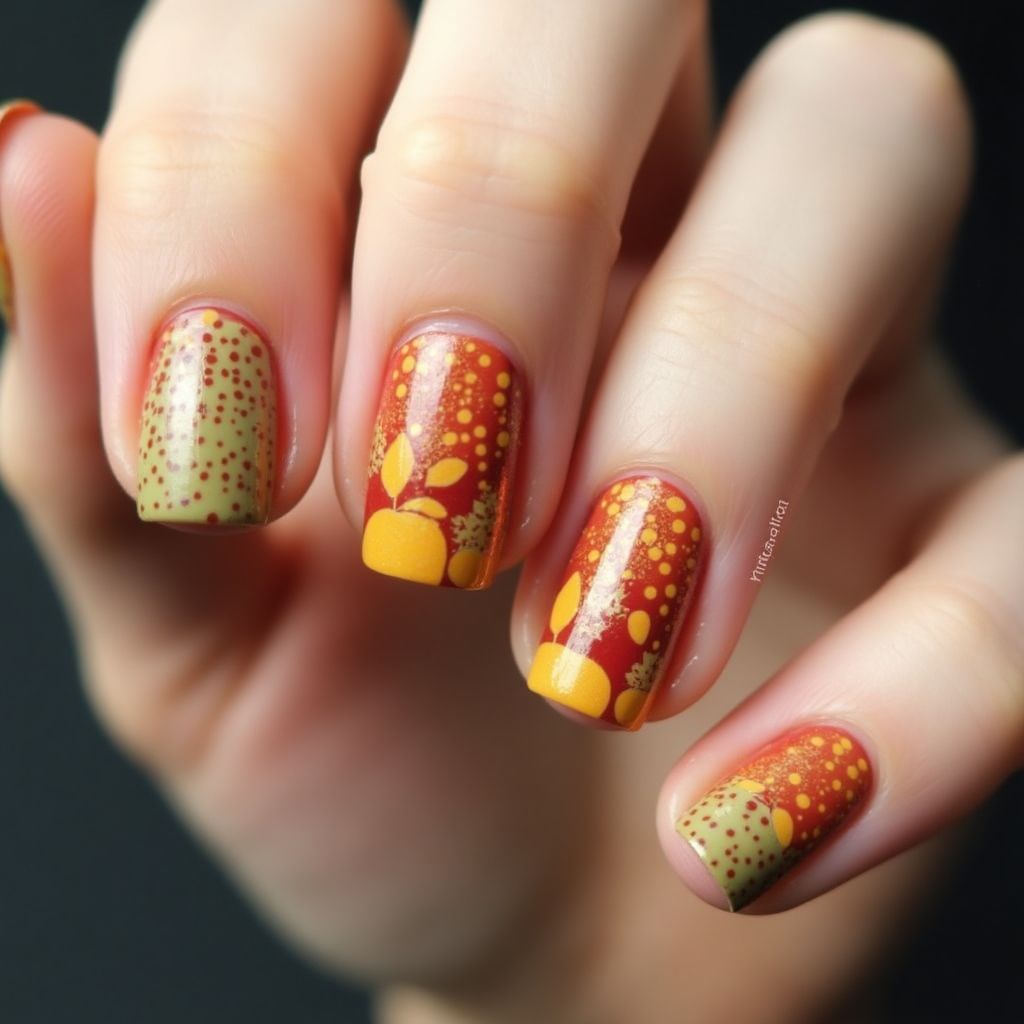Autumn Dotting Nail Design