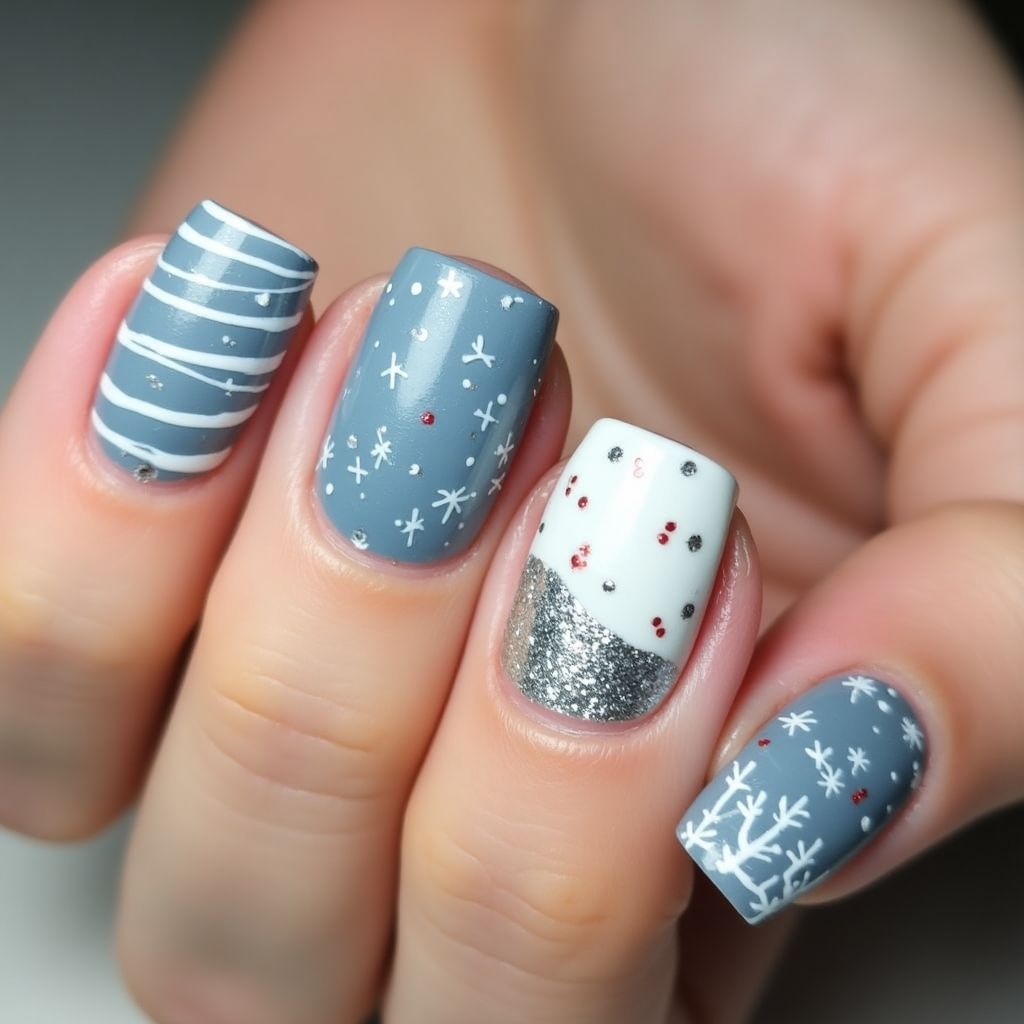 Winter Stripes And Lines Nail Design