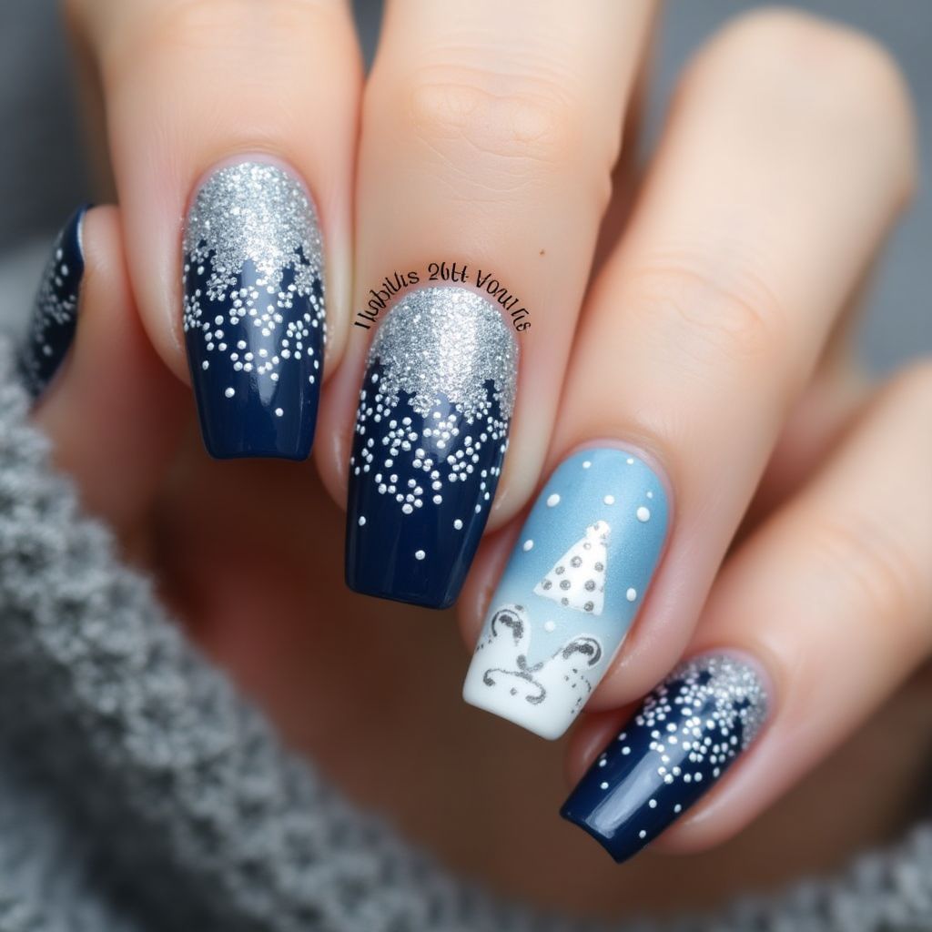 Winter Dotting Nail Design
