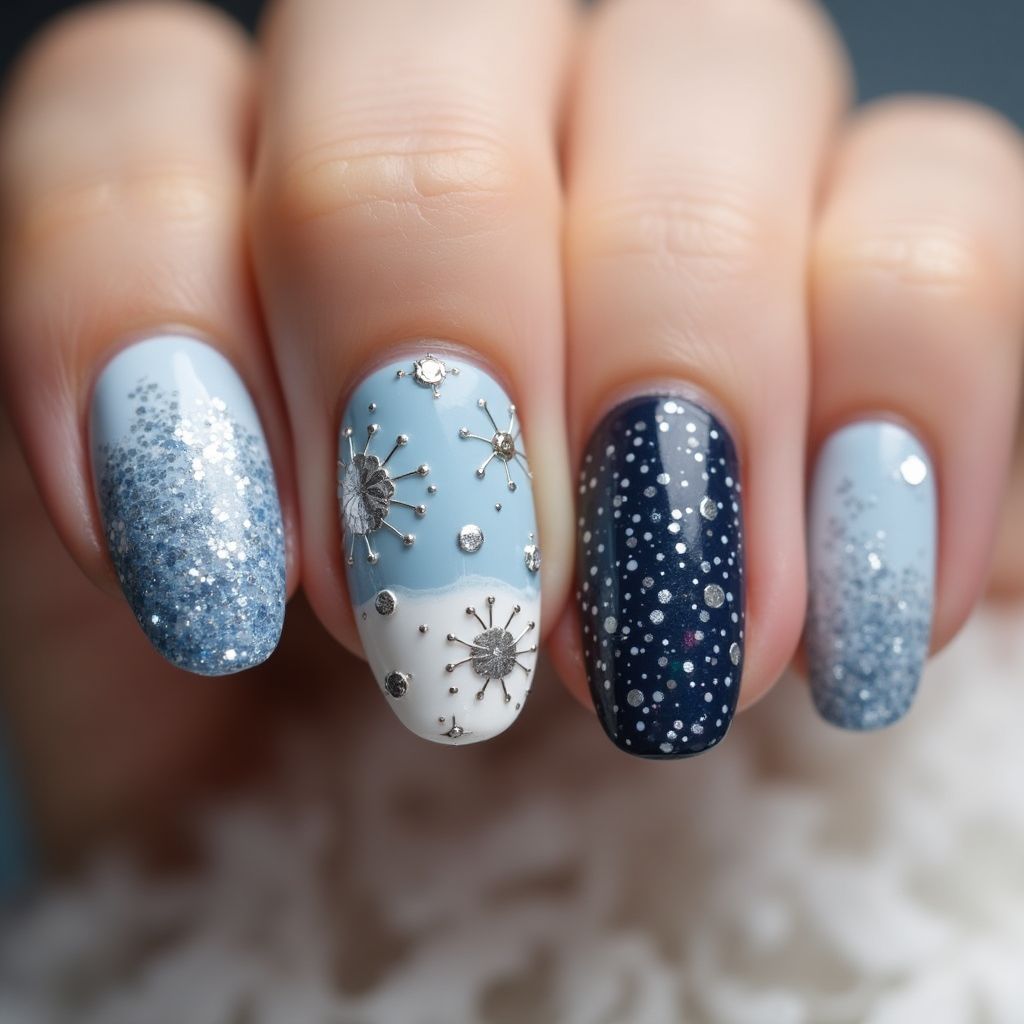 Winter Dotting Nail Design