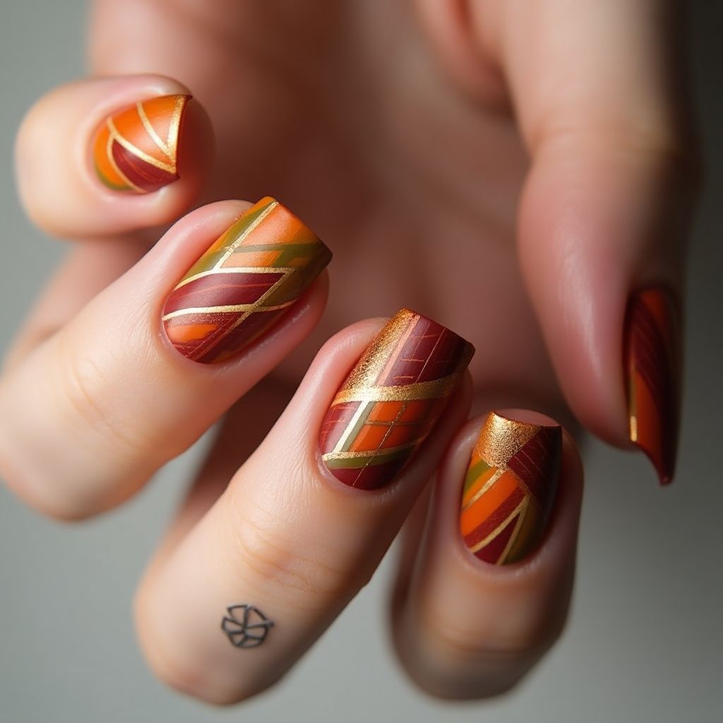 Autumn Stripes And Lines Nail Design