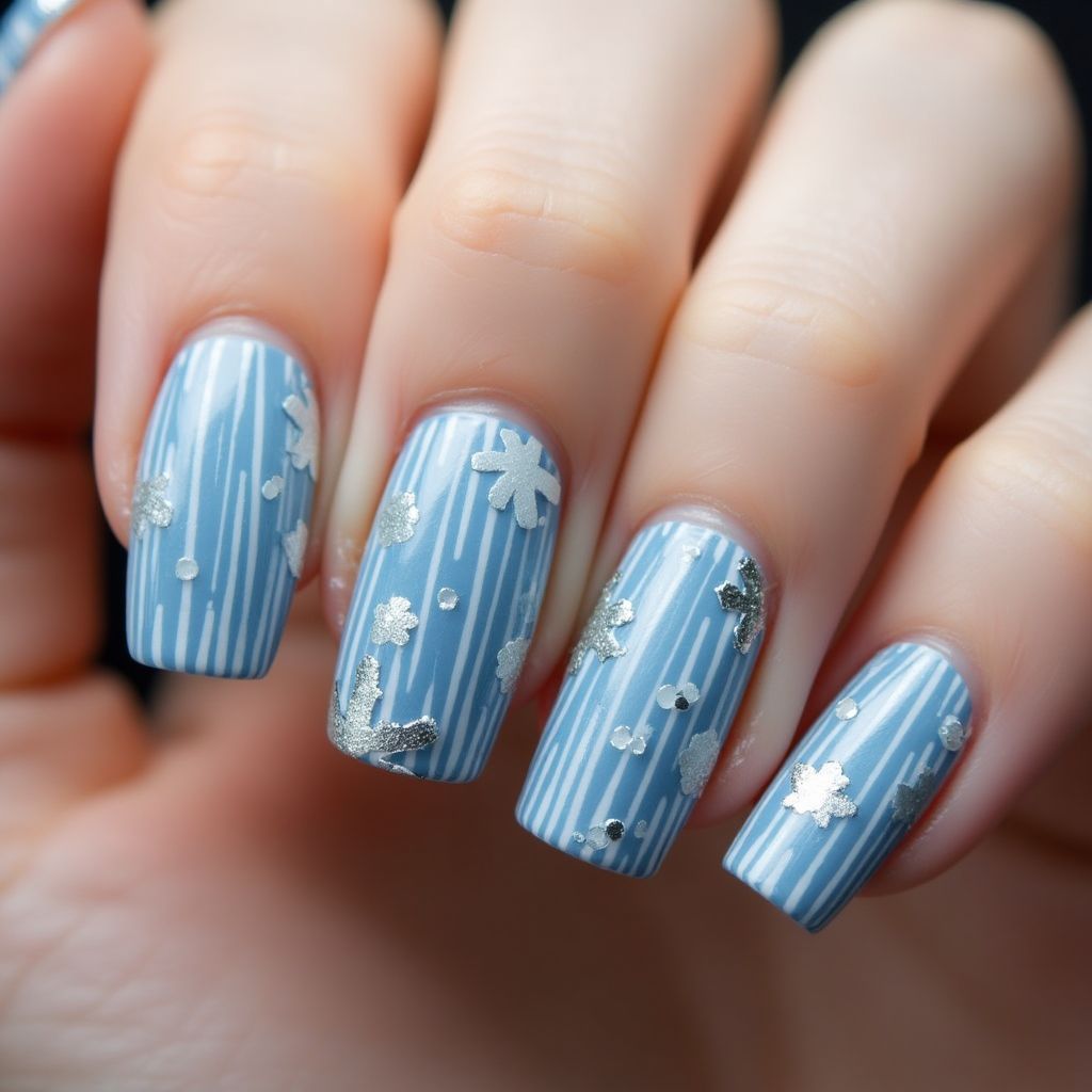Winter Stripes And Lines Nail Design