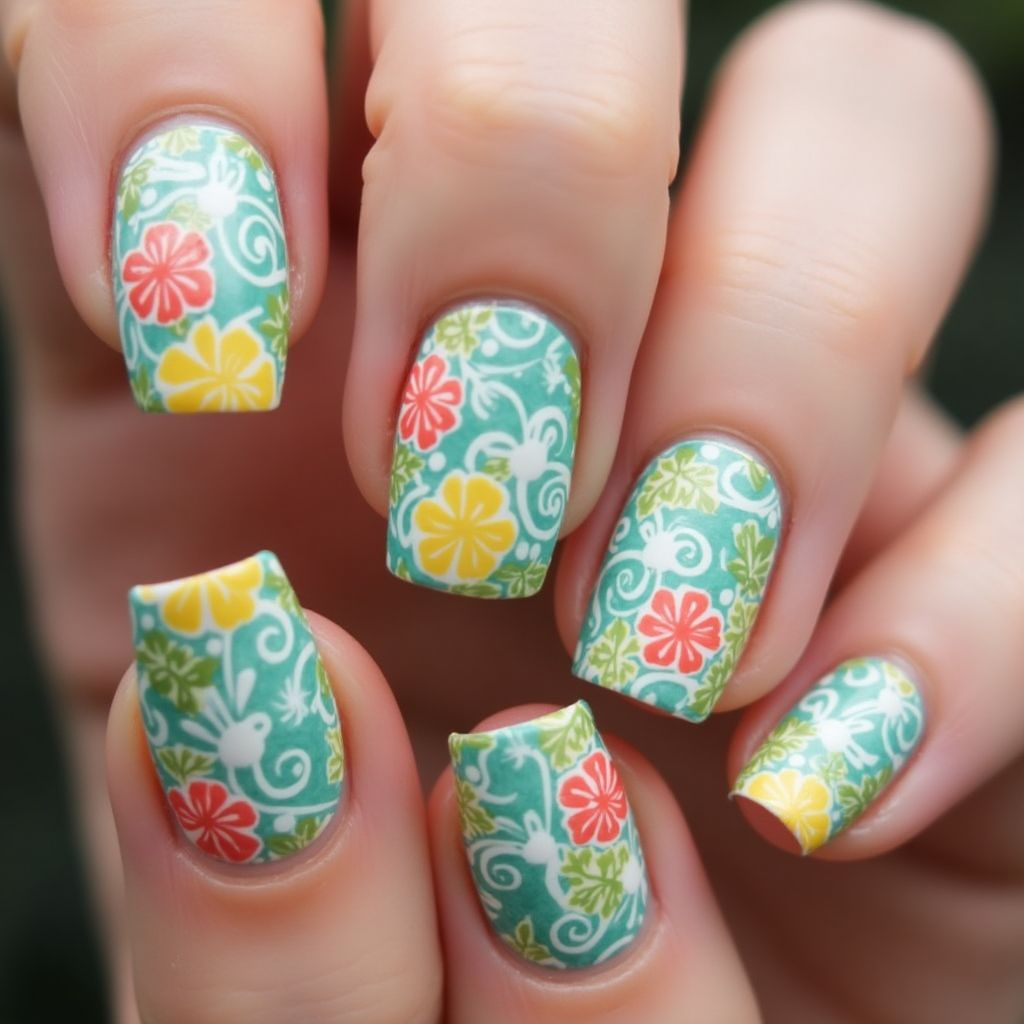 Summer Water Marbling Nail Design